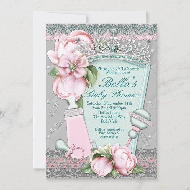 Bijou à bille Floral Baby Douche Invitations (Devant)