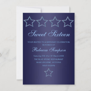 Bijou bleu Star Sweet 16 Invitation d'anniversaire