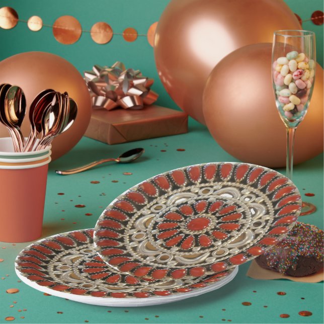 Bijou de corail navajo assiette en papier  (Multi)