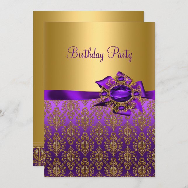 Bijou pourpre Damask Anniversaire 🎉 Invitations (Devant / Derrière)
