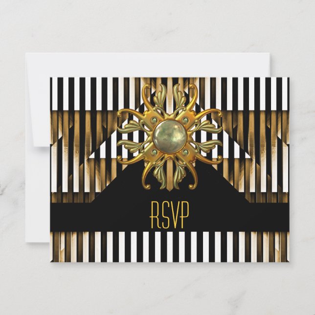Bijou RSVP Art Déco noir jaune or rayure (Devant)