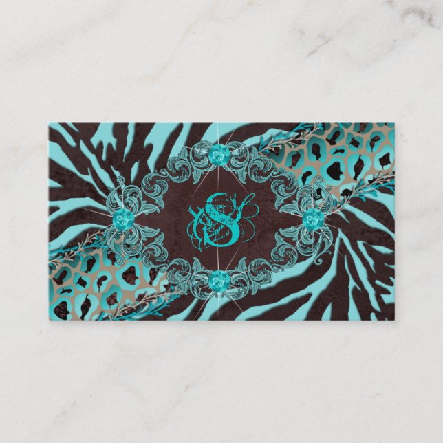Bijoux Carte de visite animal Zebra Leopard bleu (Devant)