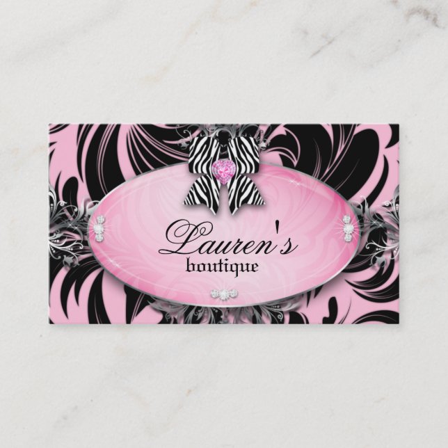 Bijoux Carte de visite Zebra Bow Pink Silver Swirl (Devant)