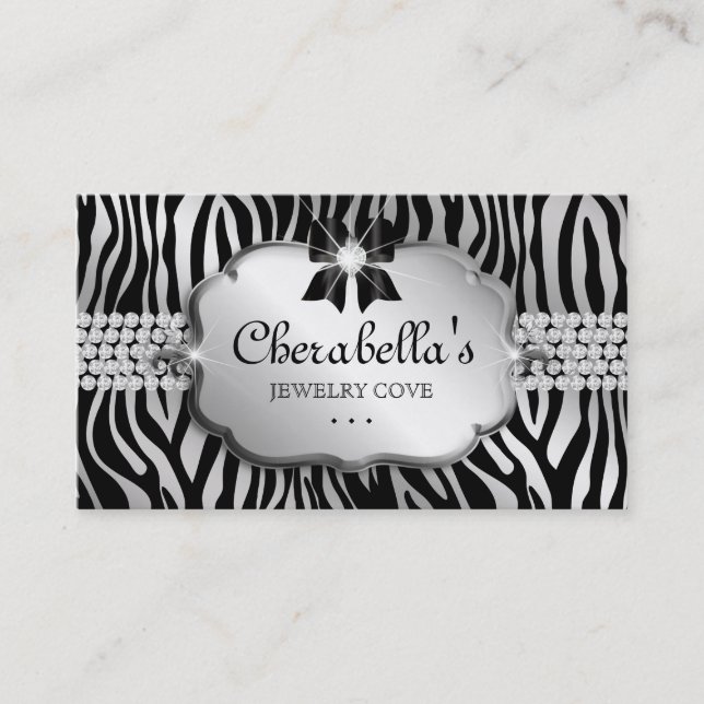Bijoux Carte de visite Zebra Silver Bow Coeur (Devant)