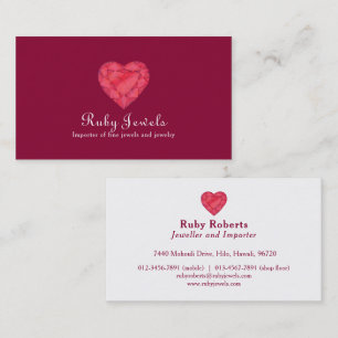Bijoux en coeur de rubis carte de visite