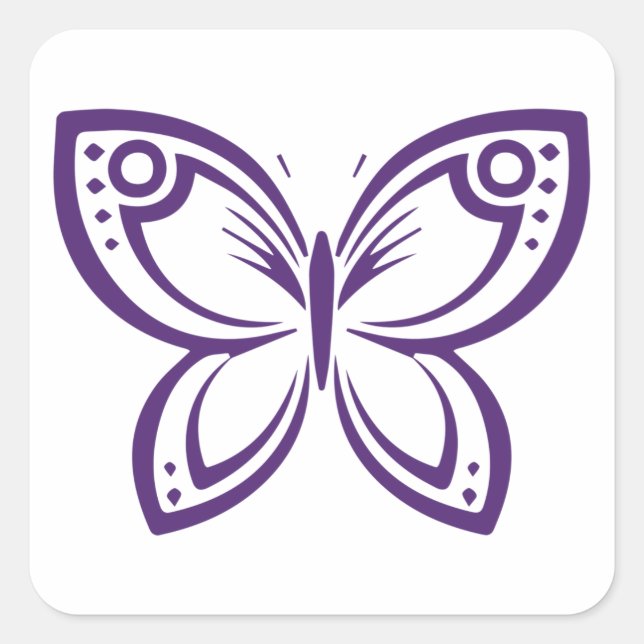 Bijoux Papillons Outline - Autocollant Carré viole (Devant)