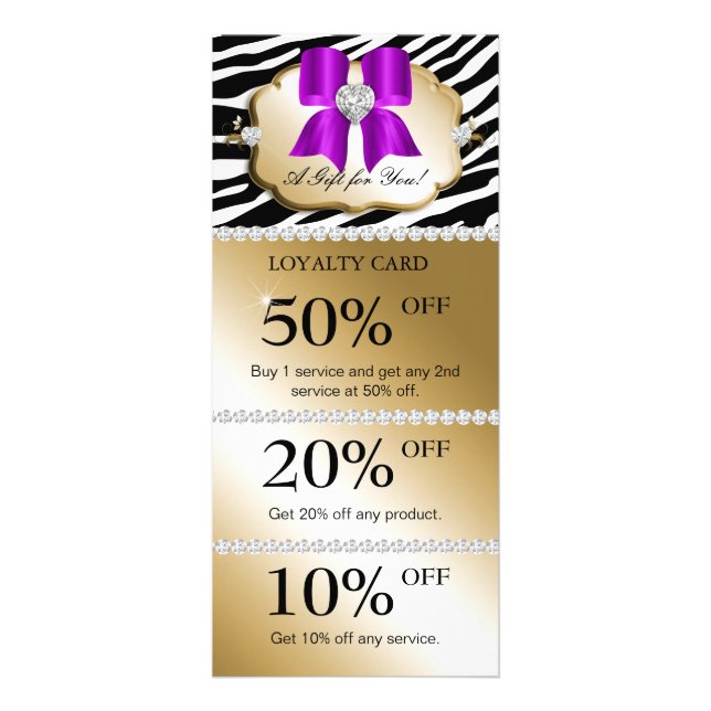 Bijoux Spa Cartes de Marketing Zebra Gold Violet (Devant)