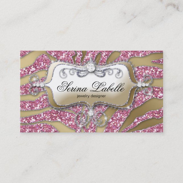 Bijoux Sparkle Carte de visite Zebra Gold Pink 5 (Devant)