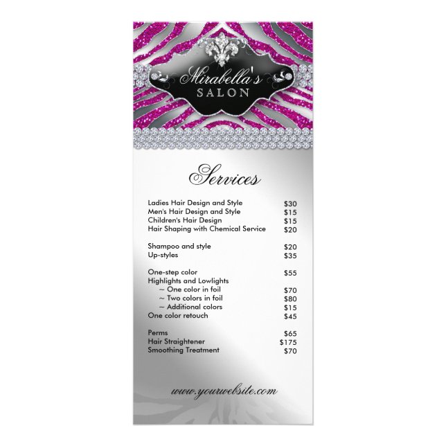 Bijoux Zebra Fleur de lis Sparkle Hot Pink Menu (Devant)