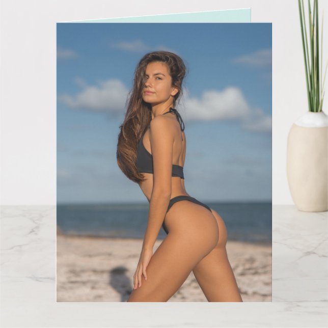 BIKINI BEACH GIRL FUNNY ANNIVERSAIRE Carte de voeu (Devant)