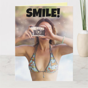 BIKINI GIRL "SOURIRE !" CARTE DE SALUT D'ANNIVERSA