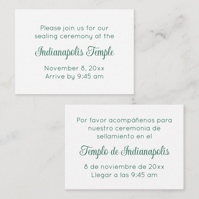 Bilingual Green Script Temple Sealing Invitation (Devant / Derrière)