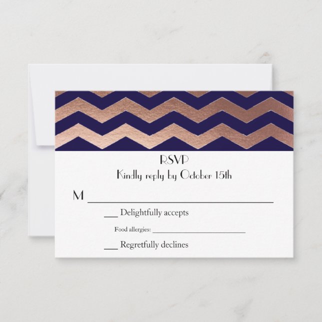 Bilingue Chic Rose Gold Chevron Wedding RSVP (Devant)