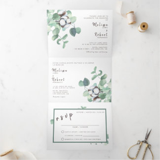 Bilingue Faire-part de mariage Eucalyptus tous en 