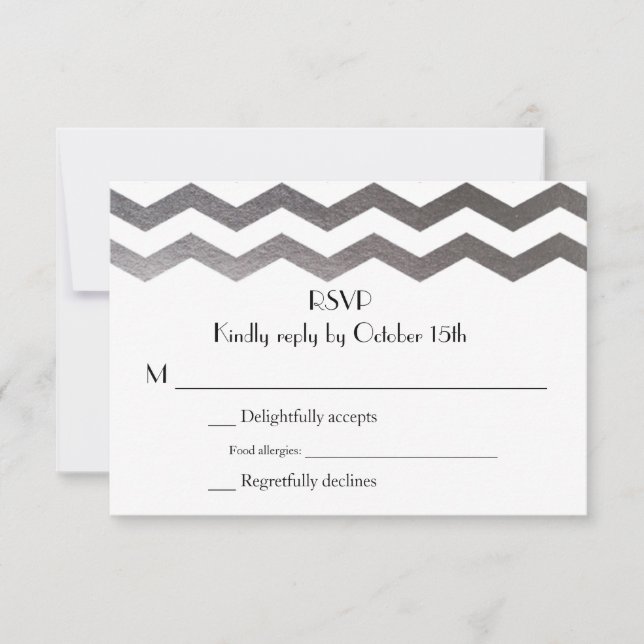Bilingue Silver Chevron Faire-part de mariage RSVP (Devant)