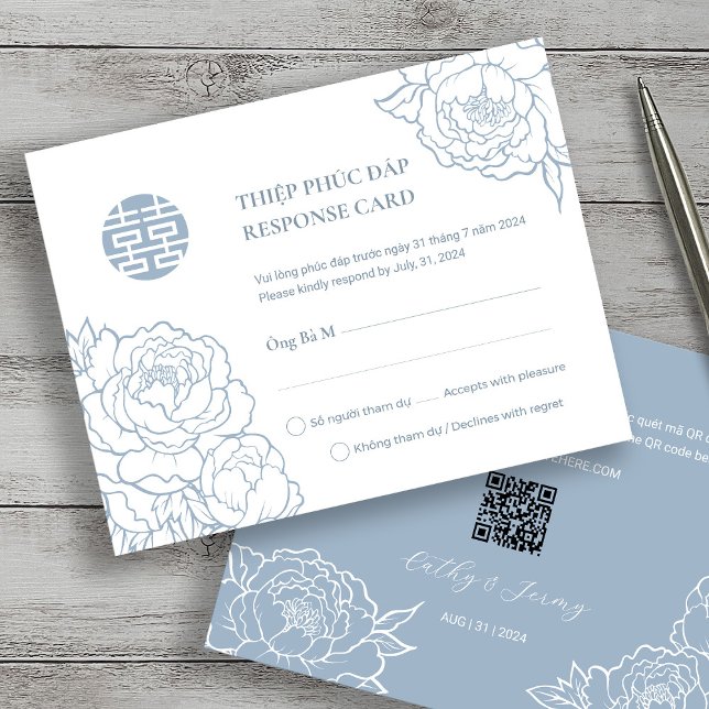 Bilingue Vietnamienne Peony Chanson Hy Dusty Blue  (Créateur téléchargé)