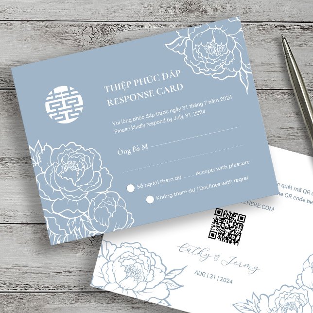 Bilingue Vietnamienne Peony Chanson Hy Dusty Blue  (Créateur téléchargé)