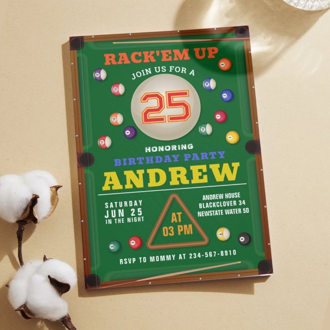 Billard de snooker Invitation de fête d'anniversai (Snooker Invitation Pool Birthday)