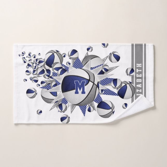 billes de basket gris bleu étoiles filles monogram (Serviette à main)