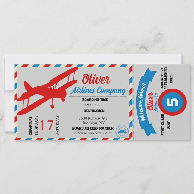 Billet avion Anniversaire Fête Invitation (Devant)
