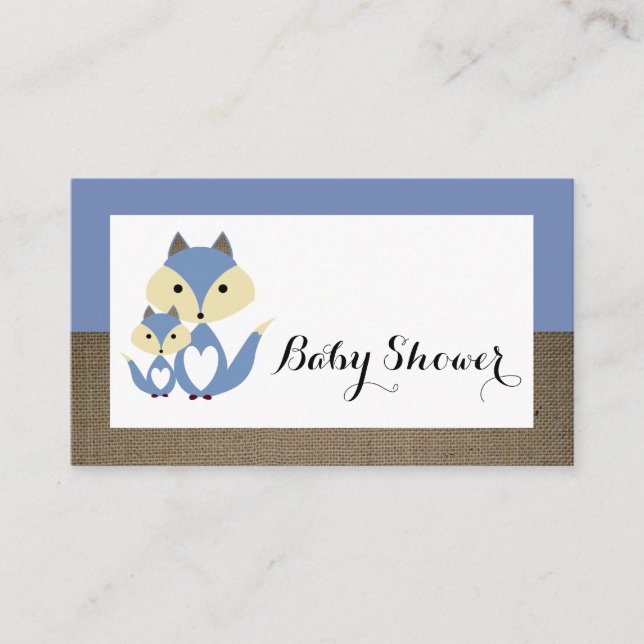 Billet Baby shower Blue Fox Burlap Invitation (Devant)