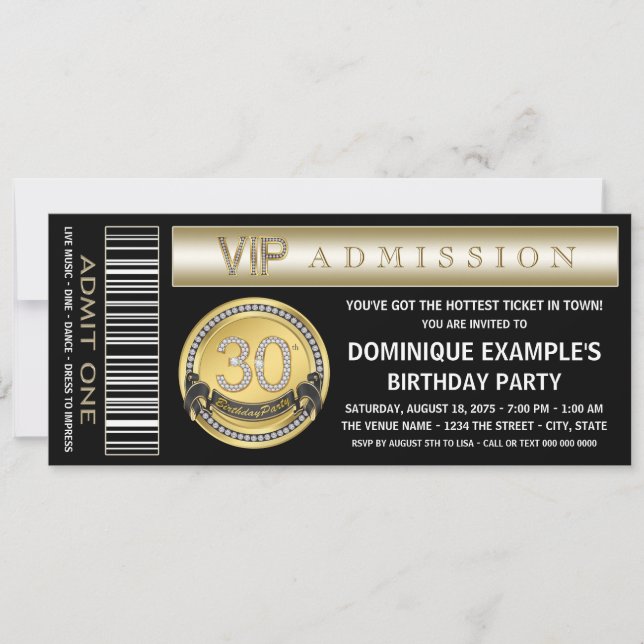 Billet Black Gold 30th Birthday Party Invitations (Devant)