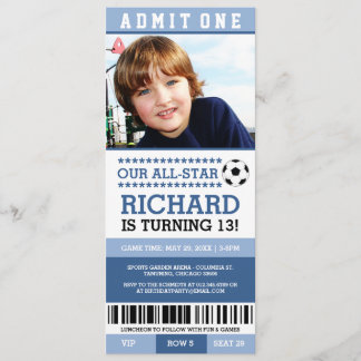 Billet Bleu de soccer Invitations d'anniversaire