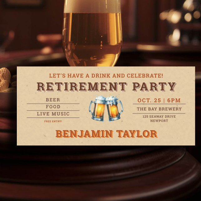 Billet Brasserie à thème bière Kraft Retraite Part (simple retire retirement party celebration invitation beer themed brewery)