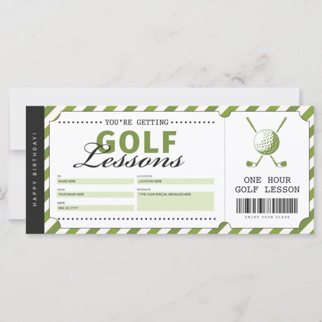 Billet cadeau de leçon de golf Certificat (Devant)