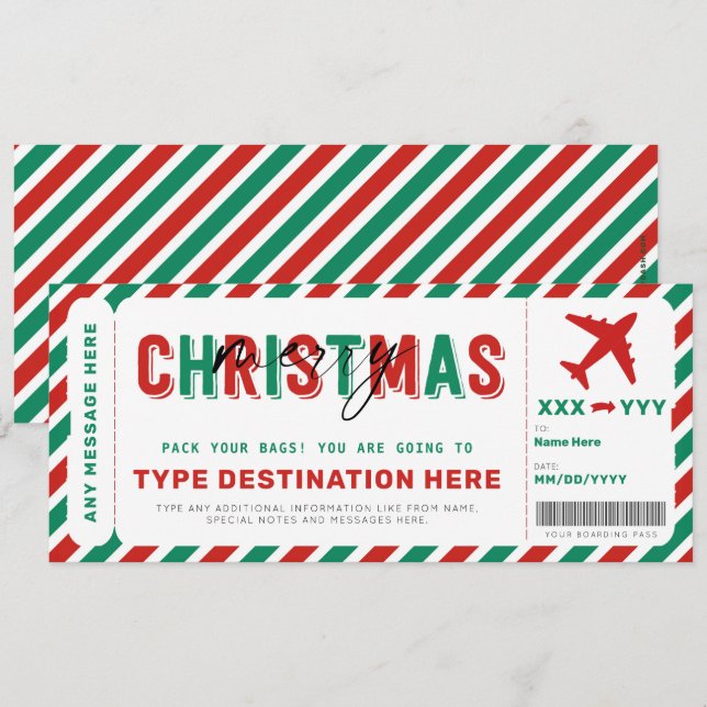 Billet cadeau de Noël Boarding Pass (Devant / Derrière)