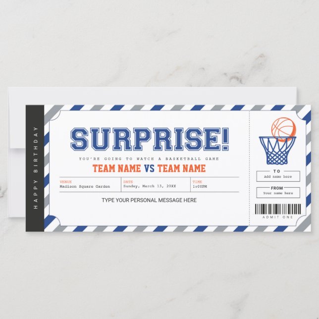 Billet cadeau du stade de basket-ball surprise (Devant)