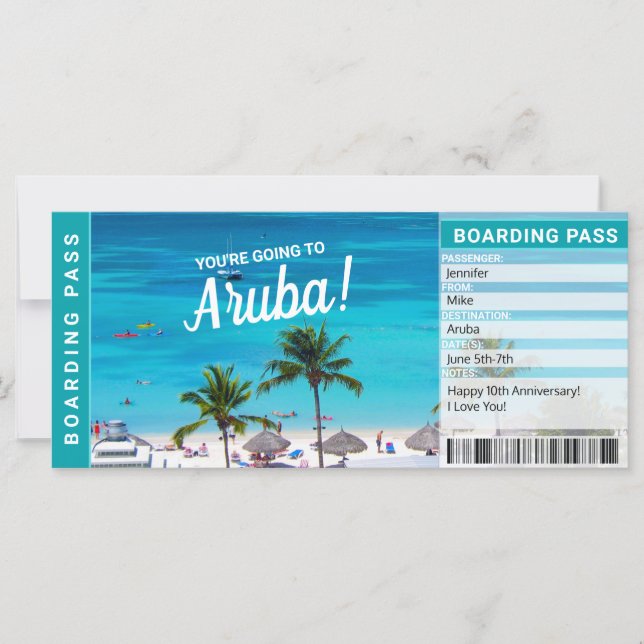Billet cadeau pour forfait Aruba Surprise Trip Boa (Devant)
