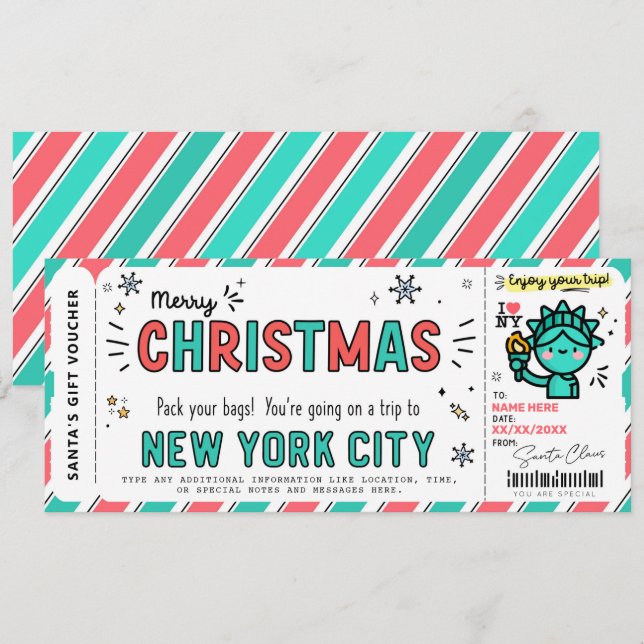 Billet cadeau surprise New York Voyage (Devant / Derrière)