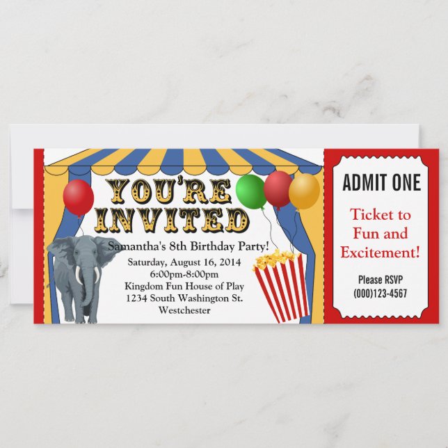 Billet Carnaval Circus sur mesure Invitations (Devant)