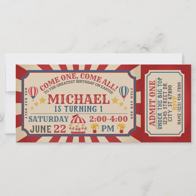 Billet Carnaval Cirque Invitation Anniversaire (Devant)