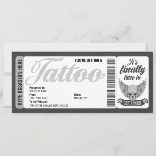 Billet Carte Cadeau Certificat Chèque Tatouage de 