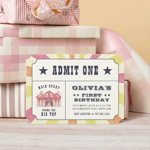 Billet Cirque vintage Anniversaire Fête Invitation