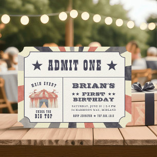 Billet Cirque vintage Anniversaire Fête Invitation