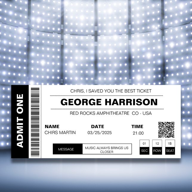 Billet Concert QR Code Minimaliste Noir Et Blanc (Concert Ticket QR Code Minimalist Black And White)