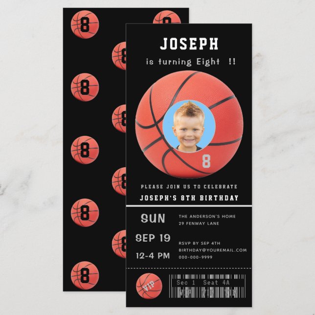 Billet d'anniversaire Black Photo Baseball Invitat (Devant / Derrière)