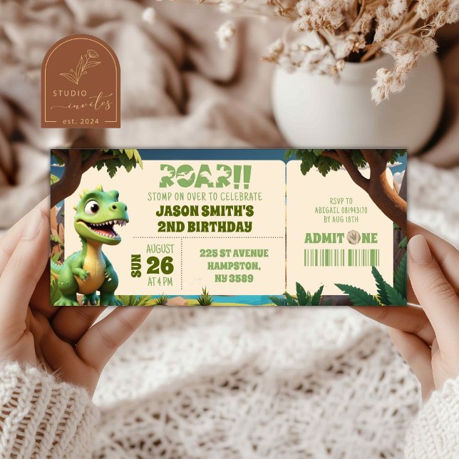 Billet d'anniversaire d'animaux de dinosaures à pi (Créateur téléchargé)