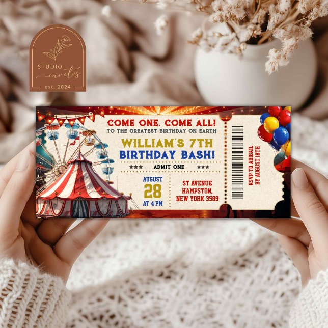 Billet d'anniversaire du cirque du parc de la fête (Créateur téléchargé)