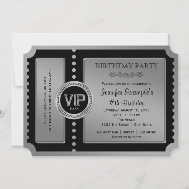 Billet d'anniversaire en argent noir Invitation (Devant)