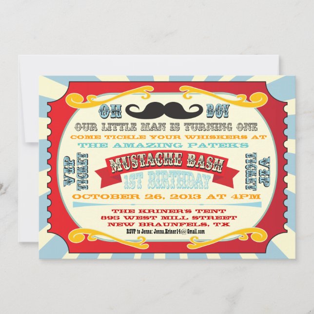 Billet d'anniversaire Mustache Bash Invitation (Devant)