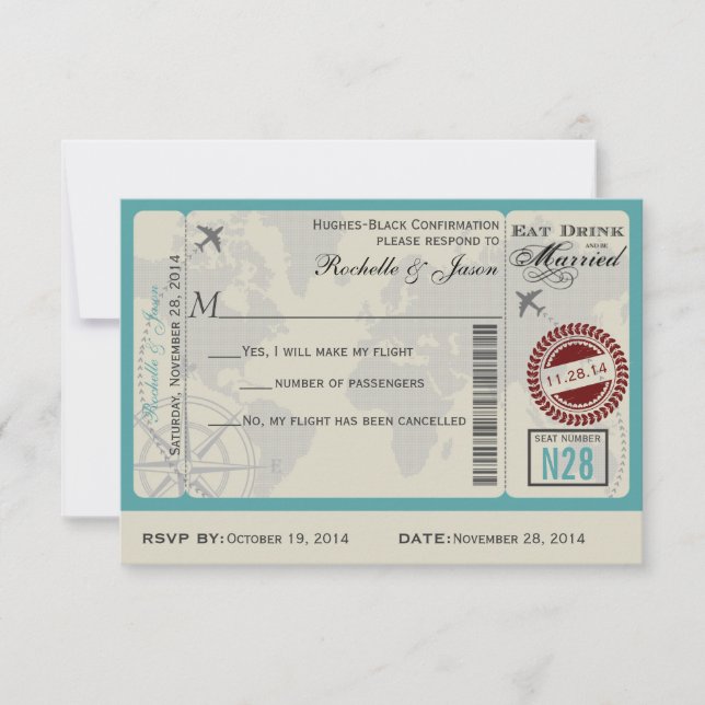 Billet d'avion RSVP de mariage (Devant)