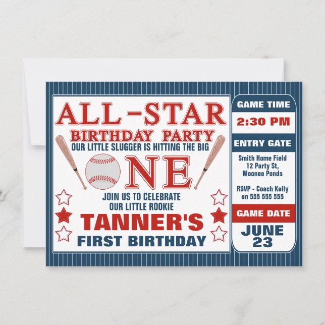 Billet de baseball 1er anniversaire Invitation (Devant)