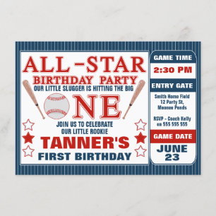 Billet de baseball 1er anniversaire Invitation