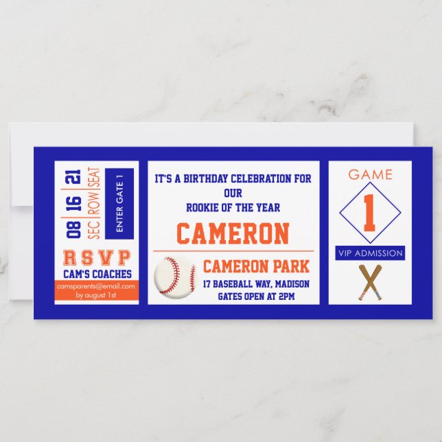 Billet de baseball Anniversaire Fête Invitation Or (Devant)