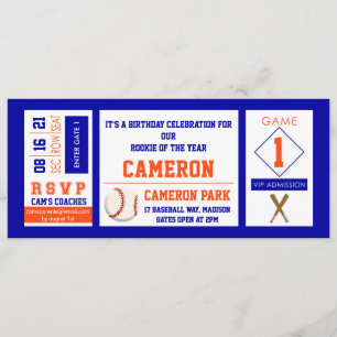 Billet de baseball Anniversaire Fête Invitation Or