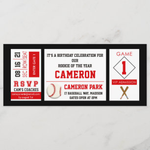 Billet de baseball Anniversaire Fête Invitation Ro